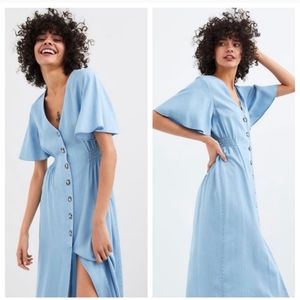 Zara Maxi Chambray Dress Large NWT